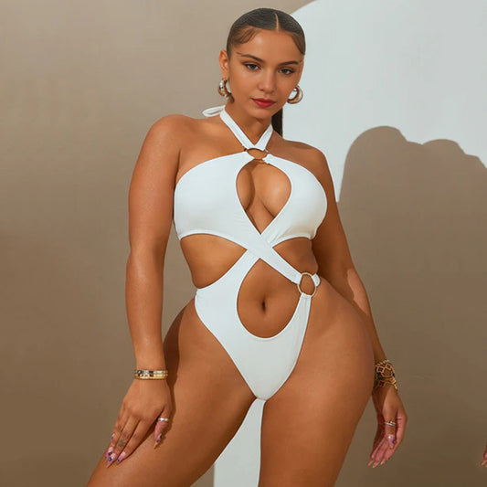 European And American Summer Sleeveless Lace-up Cutout Jumpsuit Women