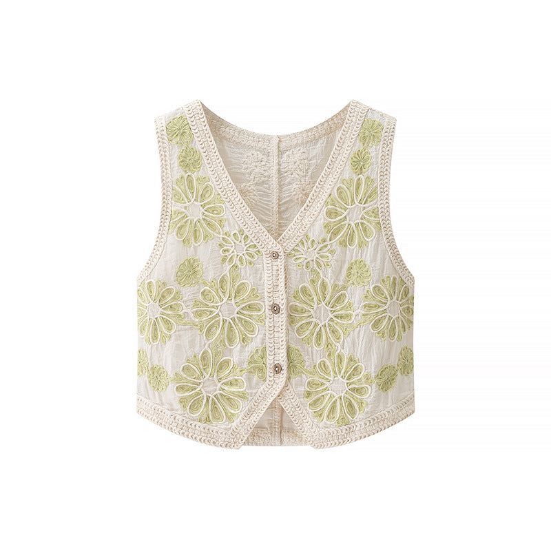 Retro Younger Fashion Loose Crocheted Vest Women's Summer V-neck