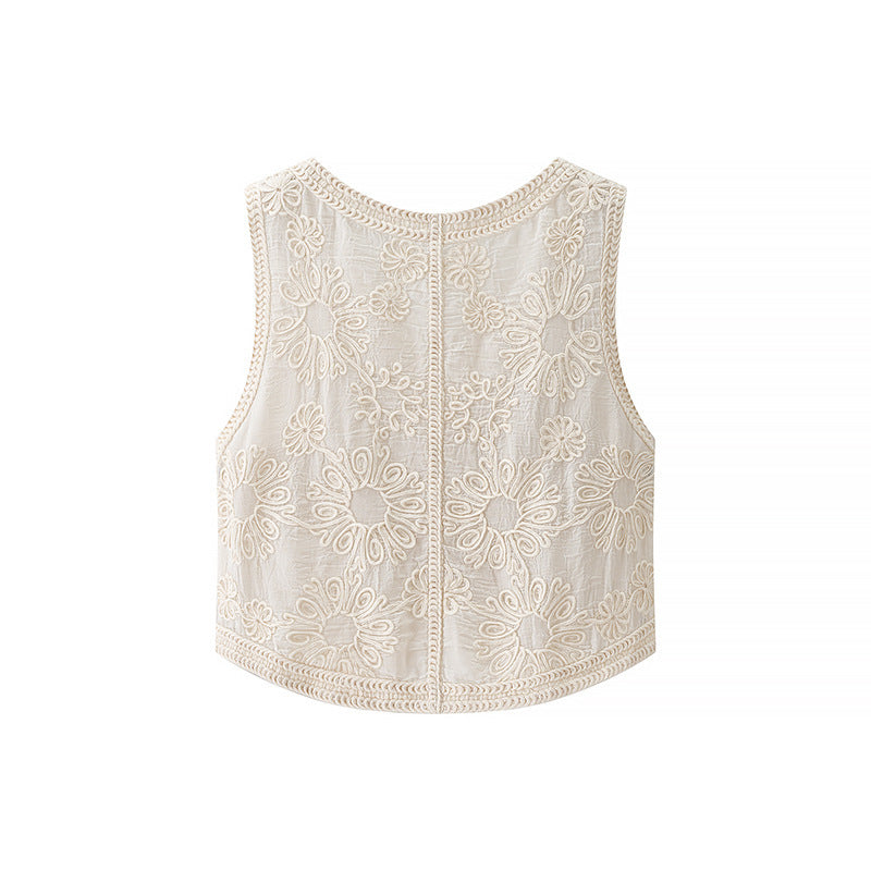 Retro Younger Fashion Loose Crocheted Vest Women's Summer V-neck