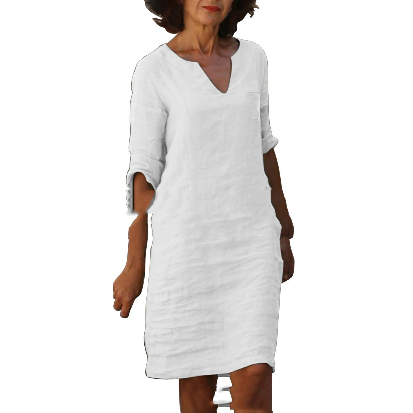 European And American Style With Pockets Spring And Summer Wash Wrinkle Small V-neck Dress