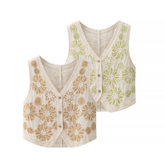 Retro Younger Fashion Loose Crocheted Vest Women's Summer V-neck