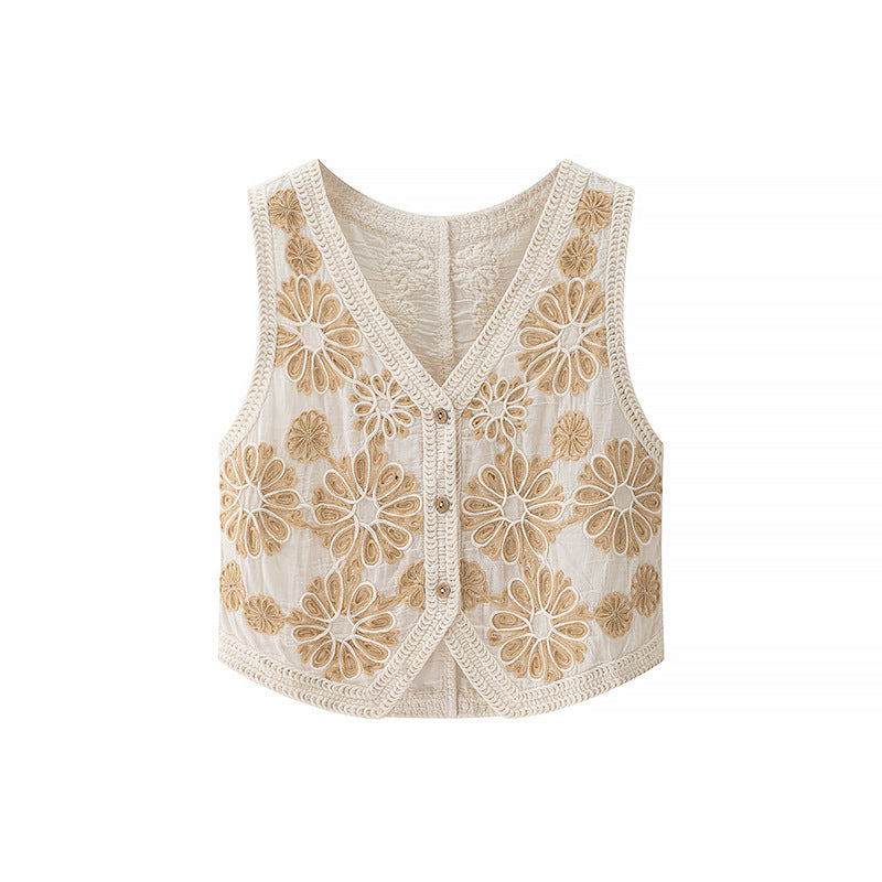 Retro Younger Fashion Loose Crocheted Vest Women's Summer V-neck